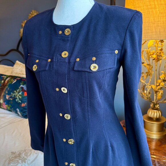 Adrienne Vittadini NWT Navy w Gold Buttons Long Sleeved Dress - Picture 13 of 16